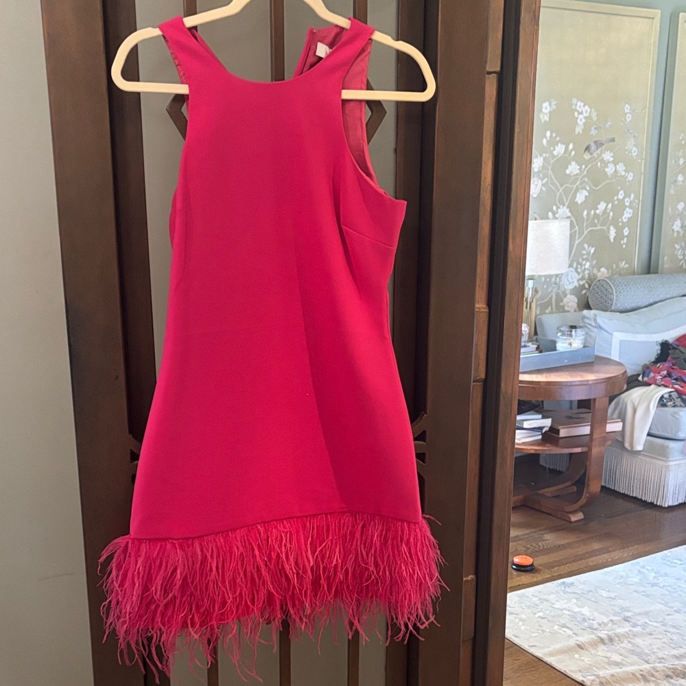Likely super flattering feather trimmed mini size 6